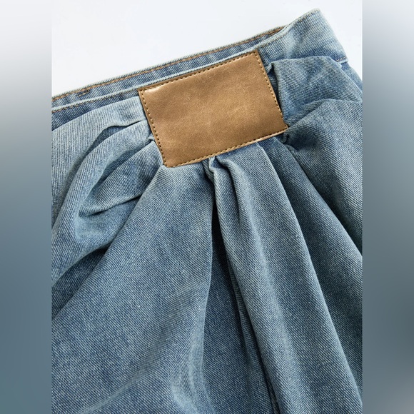 Commense Asymmetrical Ruched Denim Wide-Leg Pants - Picture 4 of 4